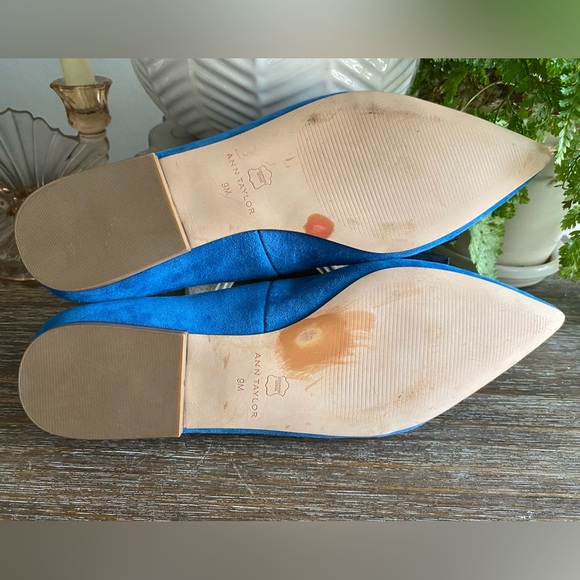Ann Taylor Pretty Blue Suede Ziggy Bow Flats Slip On Shoes Leather Womens 9 - Picture 12 of 13